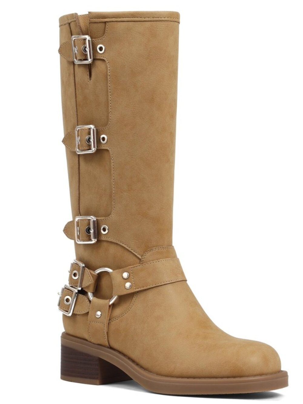 Knee High Boots Women Moto Biker Buckle Tall Boots